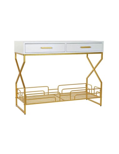 mb-183494-console bois métal 100x38x80 blanc