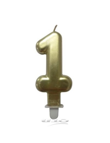 6bga081or - bougie anniversaire chiffre 1 avec support plastique h8.8cm or