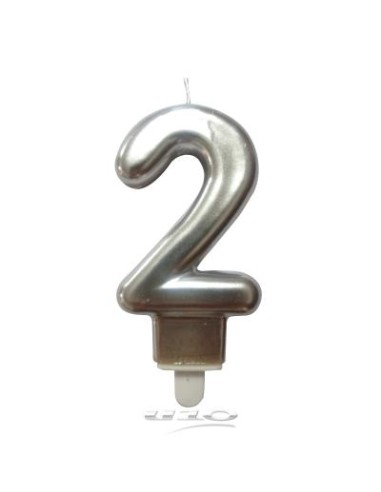 6bga082ag - bougie anniversaire chiffre 2 avec support plastique h8.8cm argent