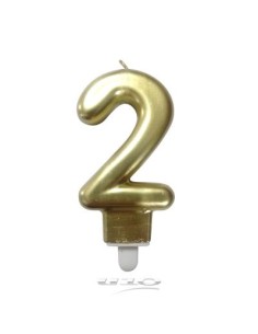 6bga082or - bougie anniversaire chiffre 2 avec support plastique h8.8cm or