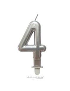 6bga084ag - bougie anniversaire chiffre 4 avec support plastique h8.8cm argent