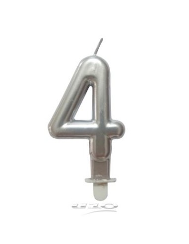 6bga084ag - bougie anniversaire chiffre 4 avec support plastique h8.8cm argent