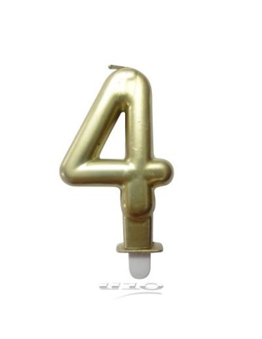 6bga084or - bougie anniversaire chiffre 4 avec support plastique h8.8cm or