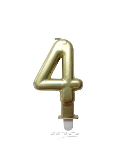 6bga084or - bougie anniversaire chiffre 4 avec support plastique h8.8cm or