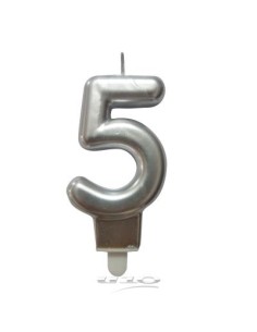 6bga085ag - bougie anniversaire chiffre 5 avec support plastique h8.8cm argent