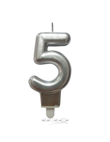 6bga085ag - bougie anniversaire chiffre 5 avec support plastique h8.8cm argent