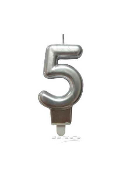 6bga085ag - bougie anniversaire chiffre 5 avec support plastique h8.8cm argent