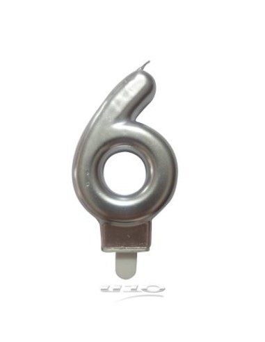 6bga086ag - bougie anniversaire chiffre 6 avec support plastique h8.8cm argent