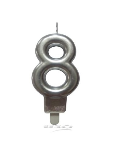 6bga088ag - bougie anniversaire chiffre 8 avec support plastique h8.8cm argent