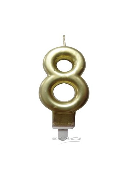 6bga088or - bougie anniversaire chiffre 8 avec support plastique h8.8cm or