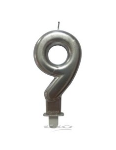 6bga089ag - bougie anniversaire chiffre 9 avec support plastique h7,5cm argent