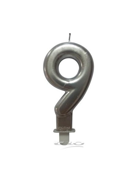 6bga089ag - bougie anniversaire chiffre 9 avec support plastique h7,5cm argent