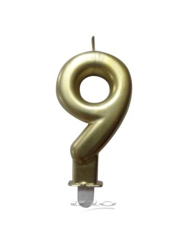 6bga089or - bougie anniversaire chiffre 9 avec support plastique h8.8cm or