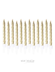 6bga090or - set de 12 bougies metallisees avec support plastique h6cm or