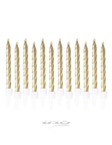 6bga090or - set de 12 bougies metallisees avec support plastique h6cm or