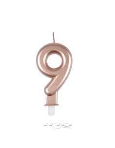 6bga089rg - bougie anniversaire chiffre 9 avec support plastique h8.8cm rose gol