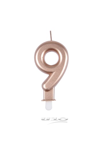 6bga089rg - bougie anniversaire chiffre 9 avec support plastique h8.8cm rose gol