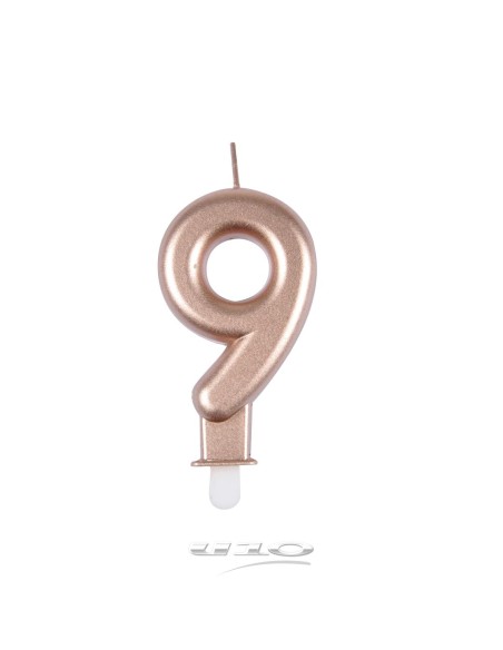 6bga089rg - bougie anniversaire chiffre 9 avec support plastique h8.8cm rose gol