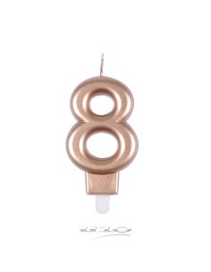 6bga088rg - bougie anniversaire chiffre 8 avec support plastique h8.8cm rose gol