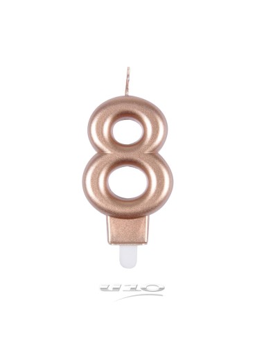 6bga088rg - bougie anniversaire chiffre 8 avec support plastique h8.8cm rose gol