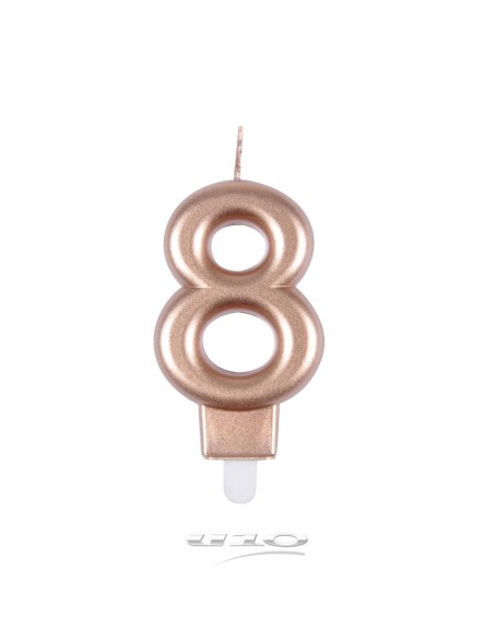 6bga088rg - bougie anniversaire chiffre 8 avec support plastique h8.8cm rose gol