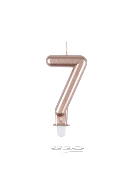 6bga087rg - bougie anniversaire chiffre 7 avec support plastique h8.8cm rose gol
