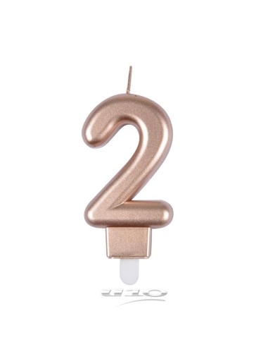 6bga082rg - bougie anniversaire chiffre 2 avec support plastique h8.8cm rose gol
