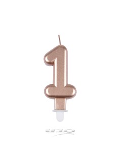 6bga081rg - bougie anniversaire chiffre 1 avec support plastique h8.8cm rose gol