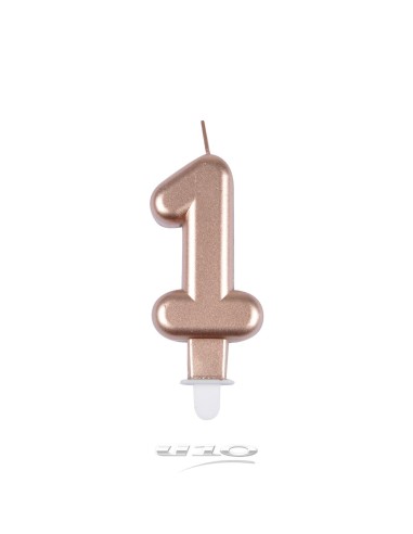 6bga081rg - bougie anniversaire chiffre 1 avec support plastique h8.8cm rose gol