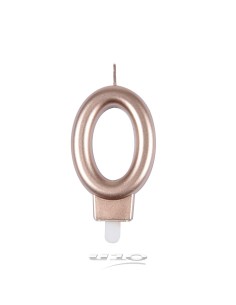 6bga080rg - bougie anniversaire chiffre 0 avec support plastique h8.8cm rose gol