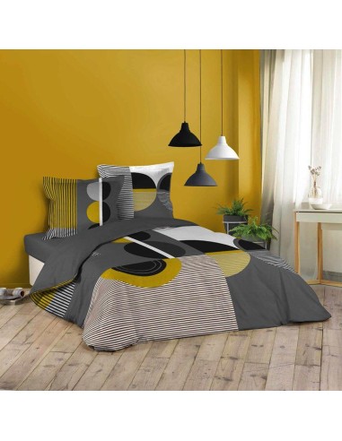 1643738-parure 3 p. 260 x 240 cm imprime 42 fils dessin place sixties jaune