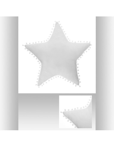 158651b-coussin pompons etoile blanc