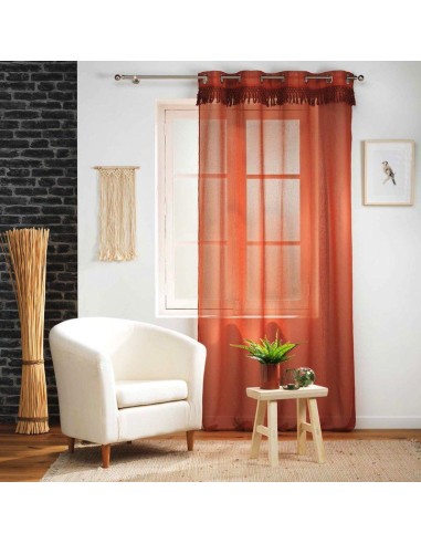panneau a oeillets 140 x 240 cm voile sable+franges zagora terracotta