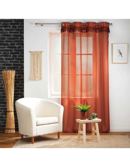 panneau a oeillets 140 x 240 cm voile sable+franges zagora terracotta