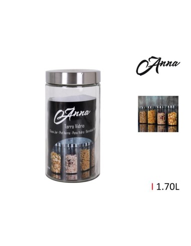 bocal verre 1.70lt a/couvercle inox anna