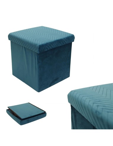 hd6378-coffre pouf pliable velours a motif bleu m4