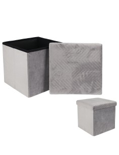 hd6379-coffre pouf pliable velours a motif gris m4