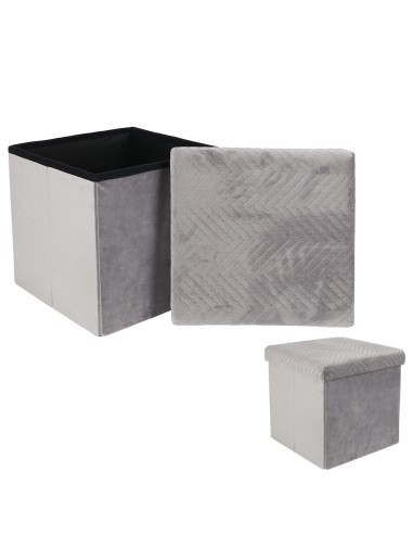 hd6379-coffre pouf pliable velours a motif gris m4