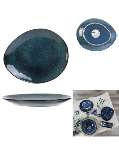 assiette galet 22x18cm au gres du temps bleu m12