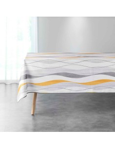 nappe rectangle 150 x 240 cm polyester imprime ondulys blanc/jaune