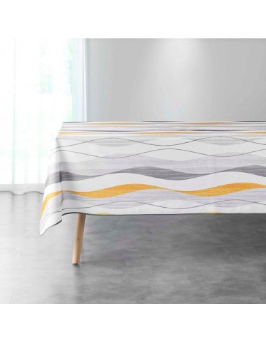 nappe rectangle 150 x 240 cm polyester imprime ondulys blanc/jaune