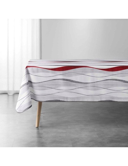 nappe rectangle 150 x 240 cm polyester imprime ondulys blanc/rouge