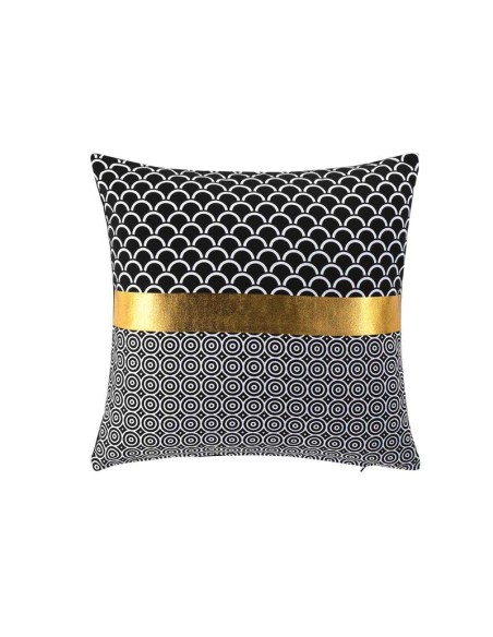 1609398- housse de coussin +encart 40 x 40 cm coton imprime or blackor des. plac