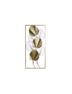 decoracion pared metal 43x5x92 hojas dorado