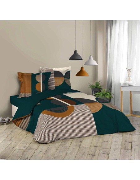 parure 3 p. 260 x 240 cm imprime 42 fils dessin place sixties bleu