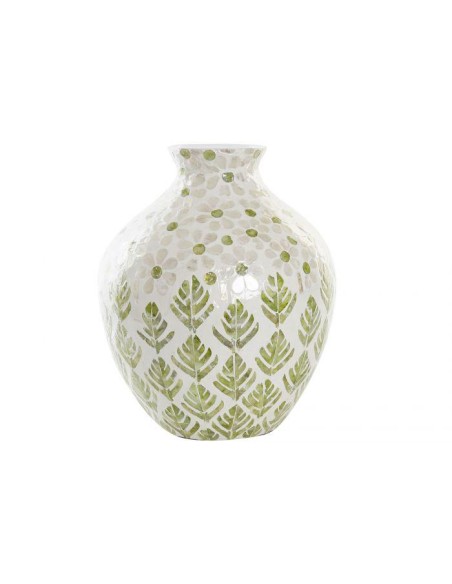 vase nacre bambou 30x30x36 feuilles naturel vert