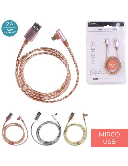 cable chg rapide 2a sync micro usb metal m12