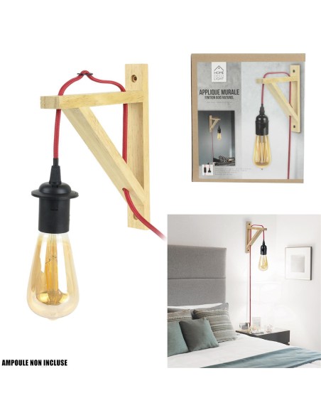 lampe murale bois naturel cable rouge m4