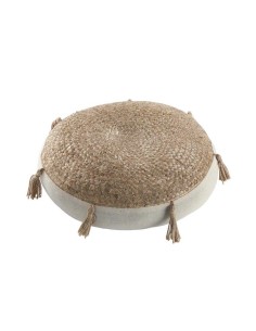 1608964-coussin de sol (0) 45 cm jute uni+pompons+coton uni sisea