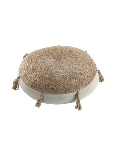 1608964-coussin de sol (0) 45 cm jute uni+pompons+coton uni sisea